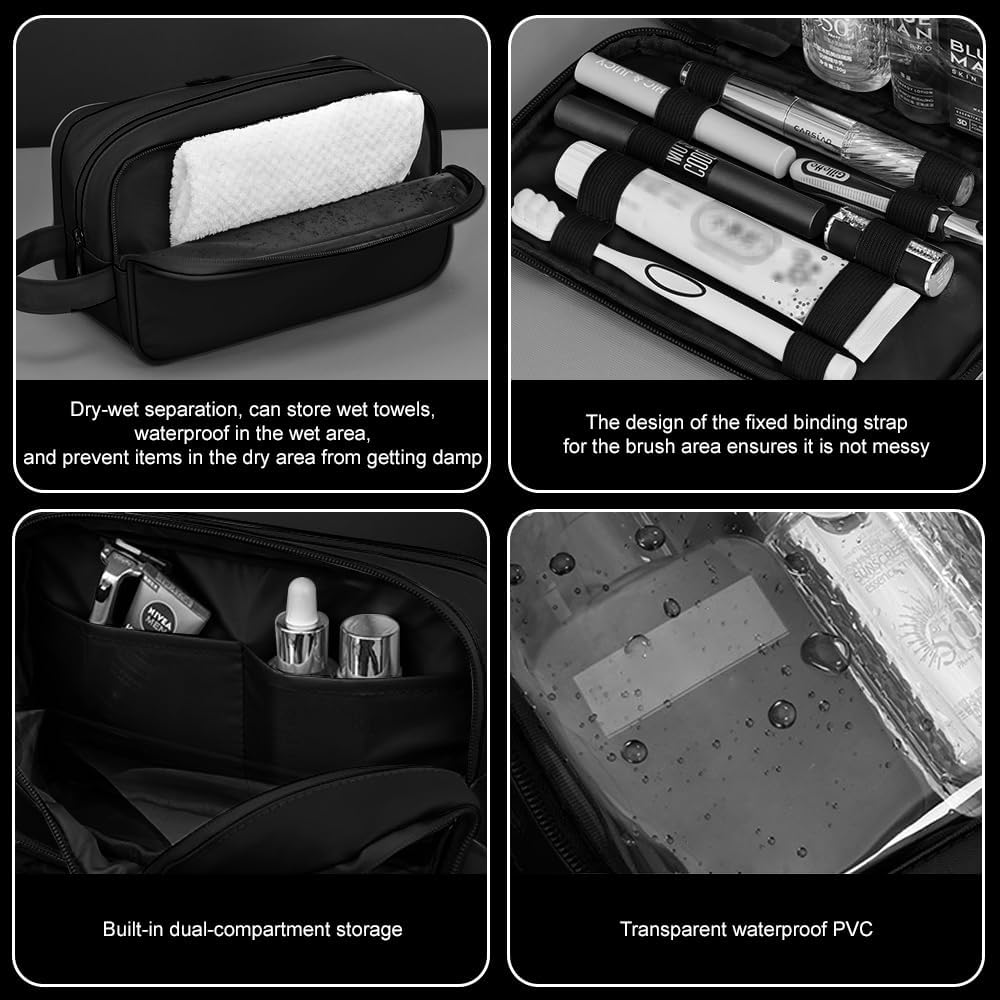 Necessär för Män | Vattentät Toalettväska med 3 Fack | Brun Läder