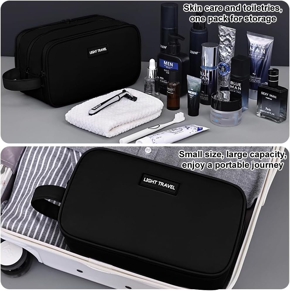 Necessär för Män | Vattentät Toalettväska med 3 Fack | Brun Läder