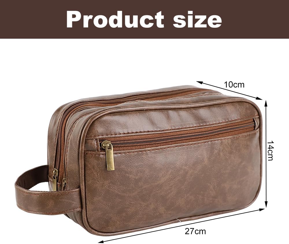 Necessär för Män | Vattentät Toalettväska med 3 Fack | Brun Läder