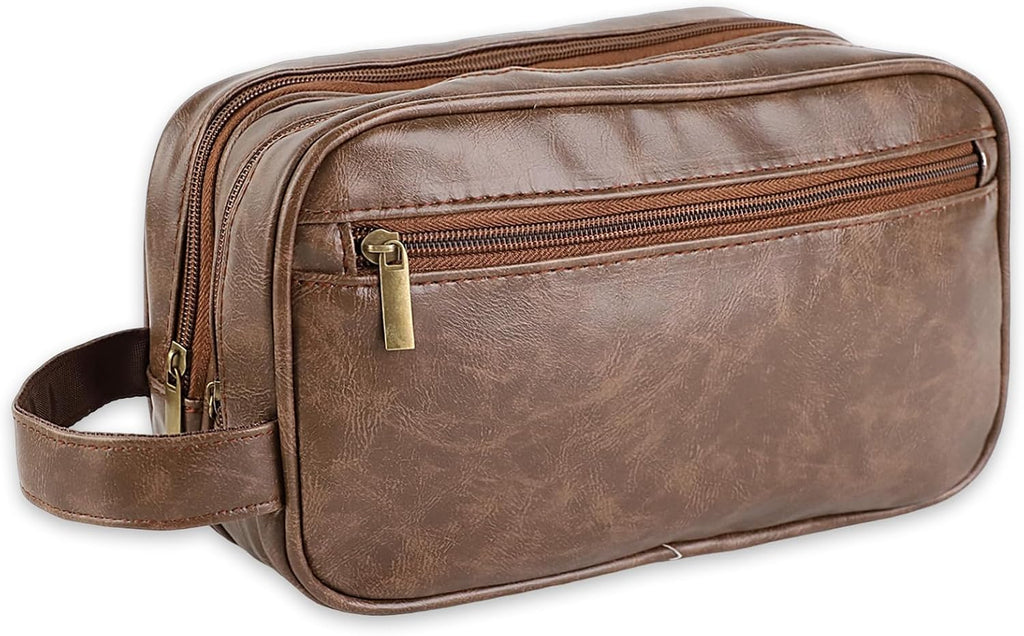 Necessär för Män | Vattentät Toalettväska med 3 Fack | Brun Läder