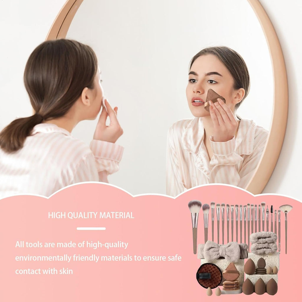 Professionellt Sminkborst-Set - 40 Delar | Makeup Borstar för Kvinnor | Komplett Sminkverktyg för Nybörjare & Proffs