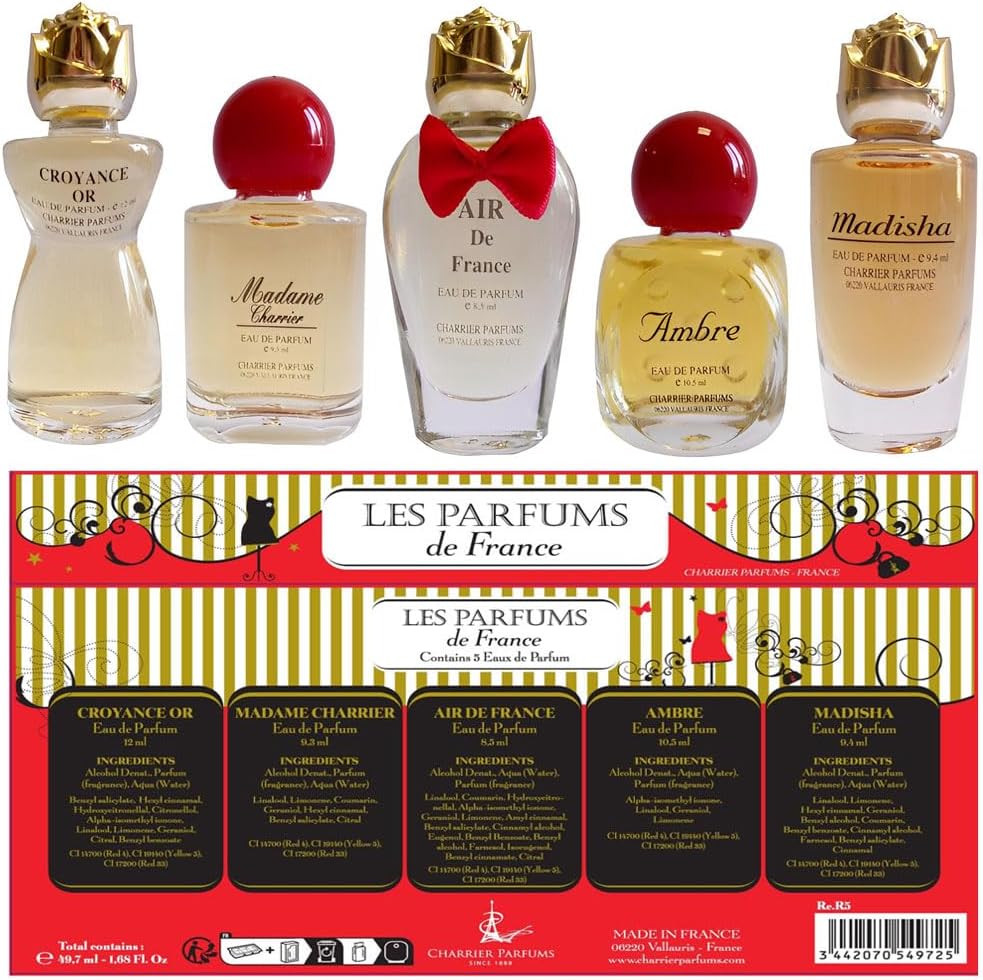 Charrier Parfums Les Parfums de France, Luxe Collection, Set of 5 Miniature Eaux de Parfum, Floral, 49, 5 ml