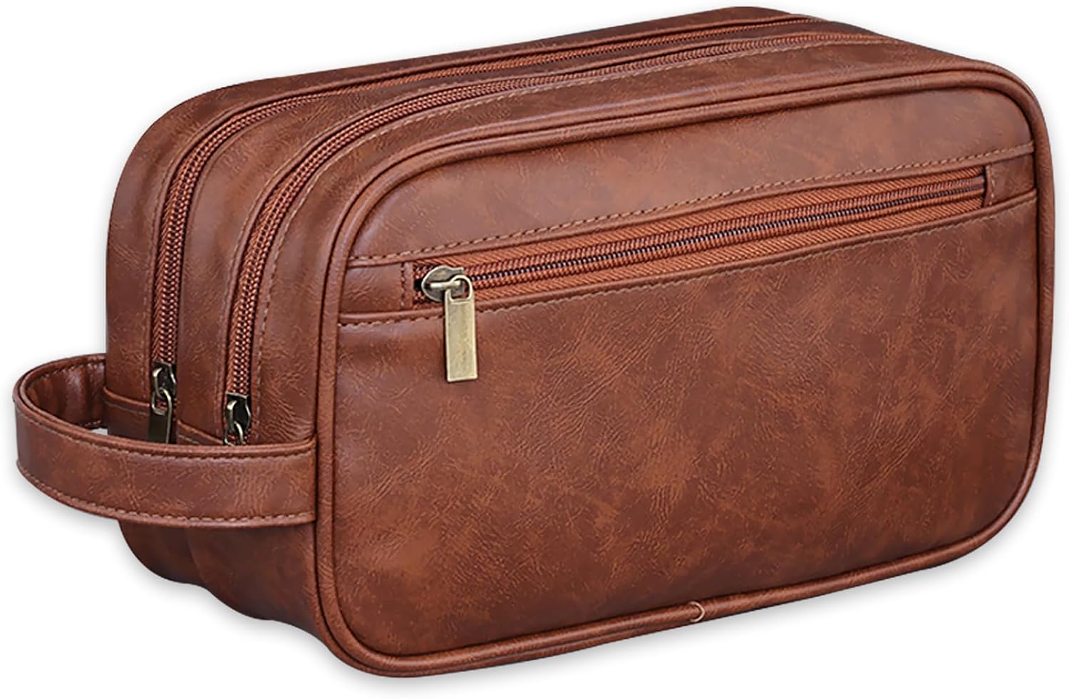 Necessär för Män | Vattentät Toalettväska med 3 Fack | Brun Läder