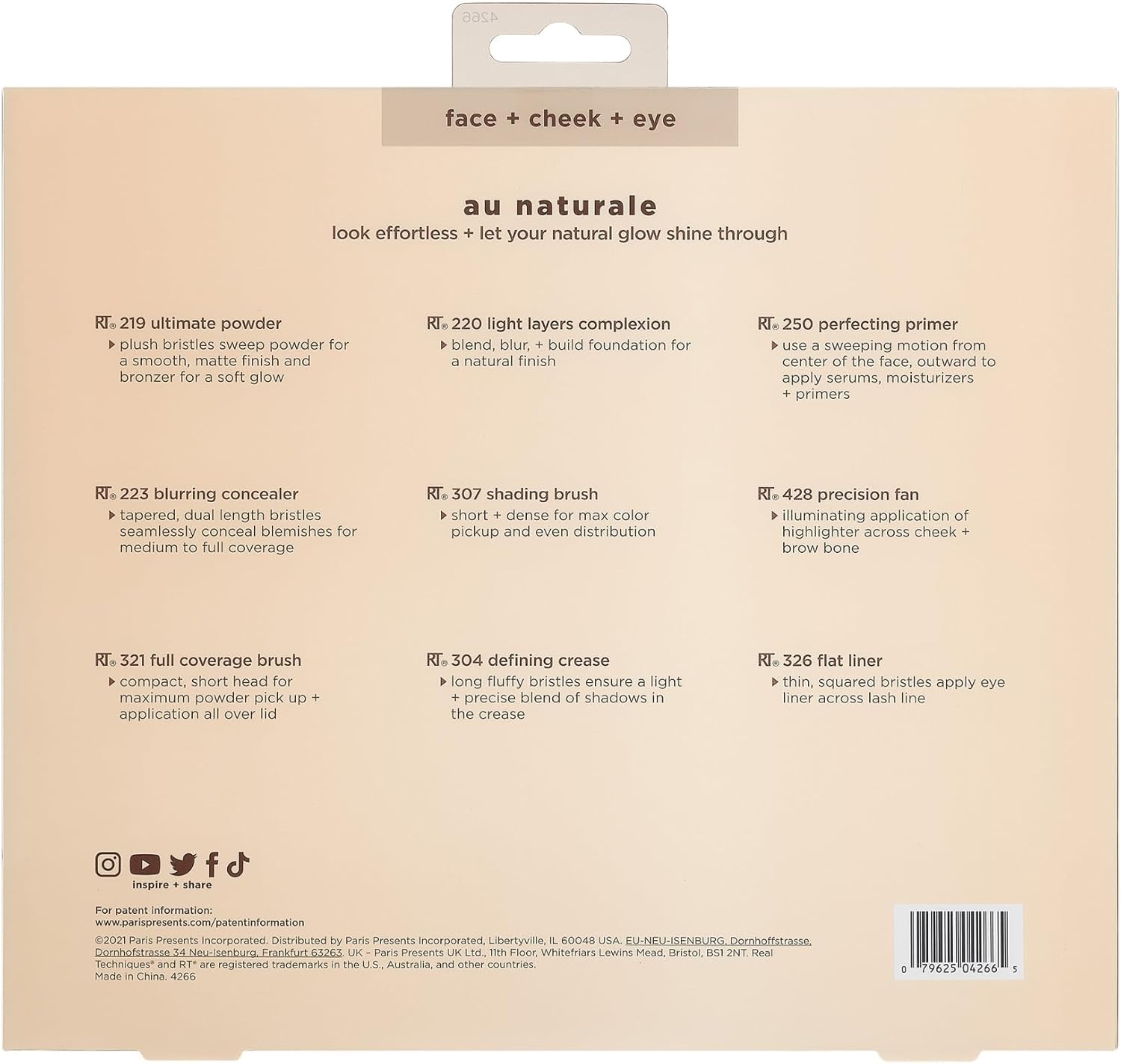 Real Techniques Au Naturale sminkborstsats, för foundation, pulver och concealers, ansiktsborstar av högsta kvalitet, 9-delat set, guld