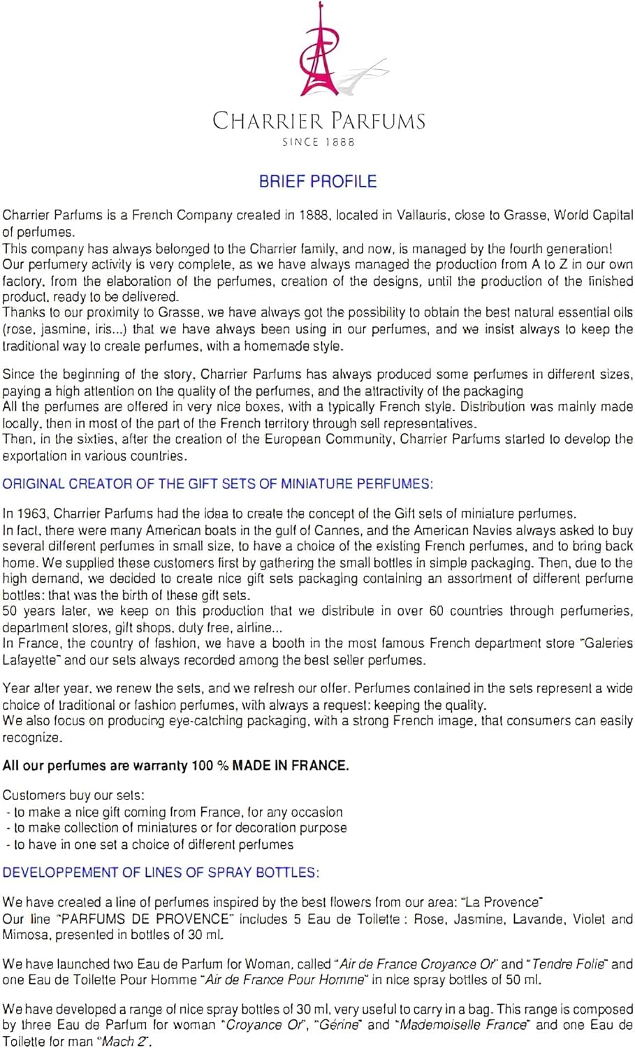 Charrier Parfums Les Parfums de France, Luxe Collection, Set of 5 Miniature Eaux de Parfum, Floral, 49, 5 ml