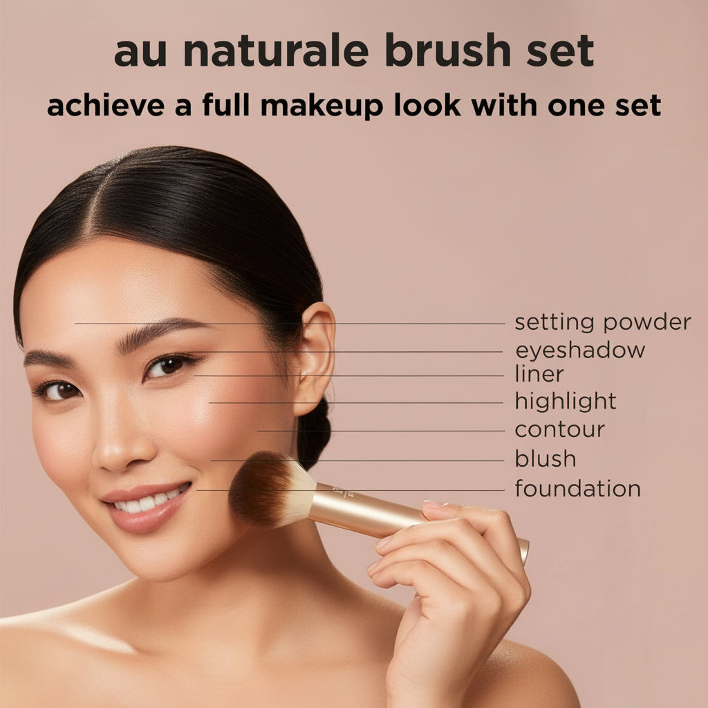 Real Techniques Au Naturale sminkborstsats, för foundation, pulver och concealers, ansiktsborstar av högsta kvalitet, 9-delat set, guld