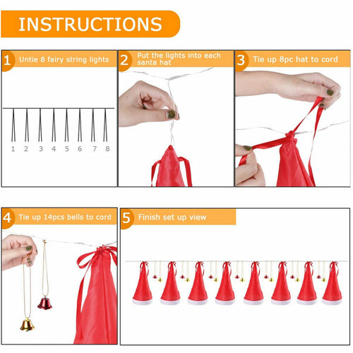 8 st Hängande Lysande Jultomtehattar Ljusslinga