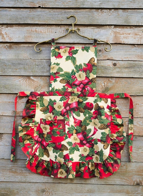 Damförkläde Vinter | Beige Julblommor