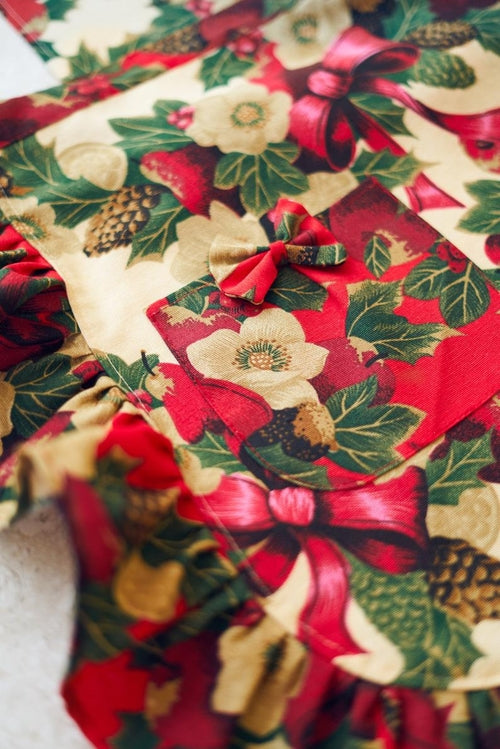 Damförkläde Vinter | Beige Julblommor