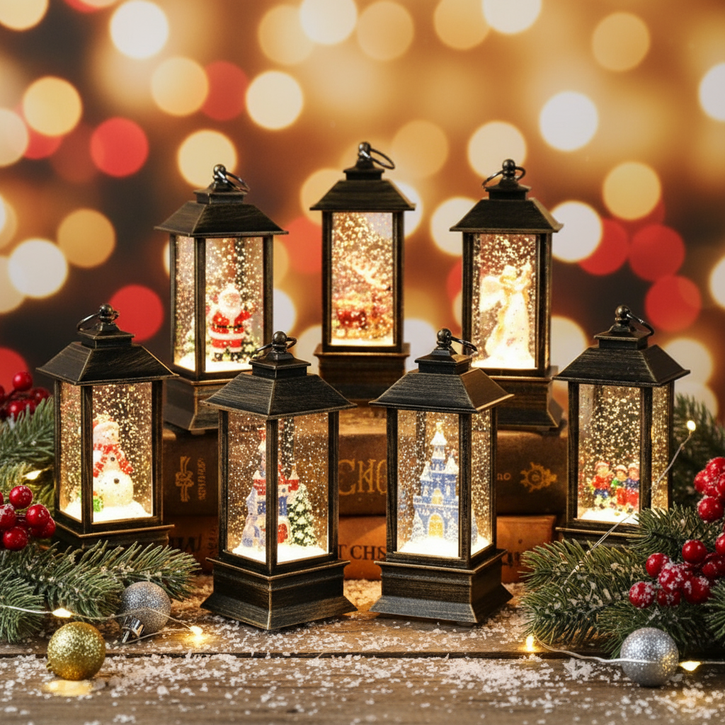Juliga LED-lyktor i julstämning