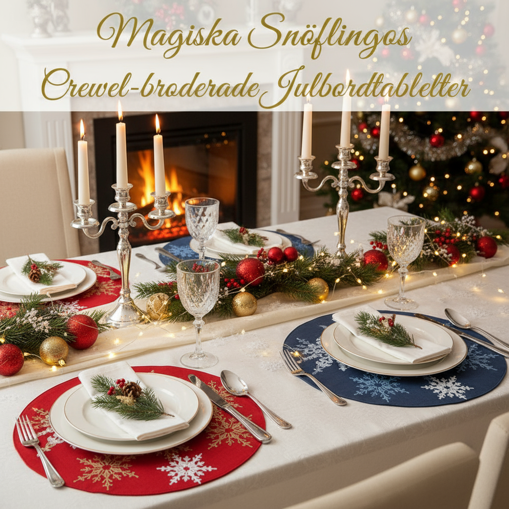 Magiska Snöflingor Crewel-broderade Julbordstabletter Banner