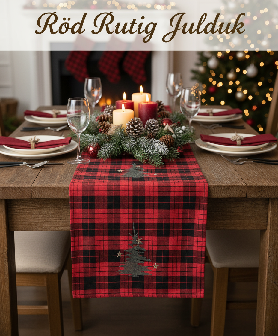 Röd Rutig Julduk Banner